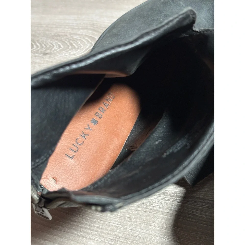 Lucky Brand 7M Black Studded Leather Ankle Boot Block Heel Booties Festival Moto